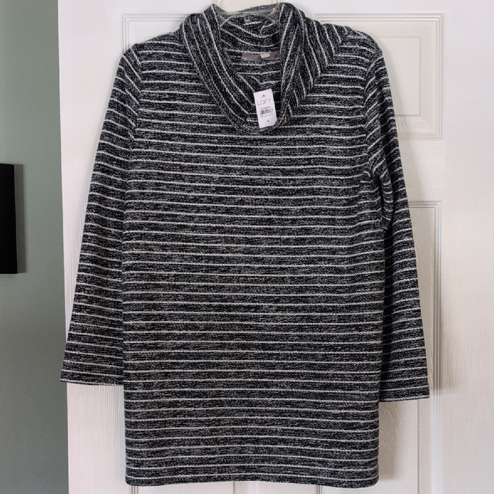 LOFT Black and Gray Cowl Neck Tunic M NWT
